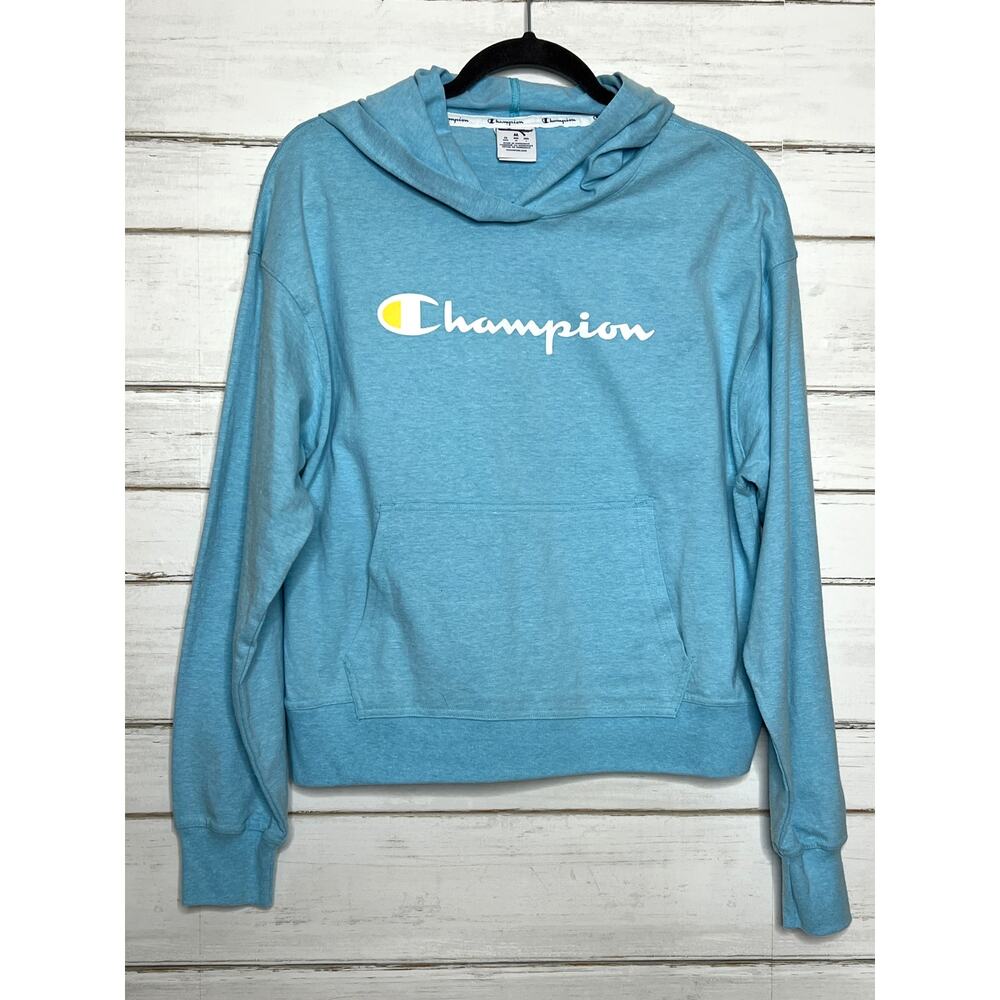 Champion Hoodie Medium Aqua Blue Pullover Sweatshirt Lightweight Pocket